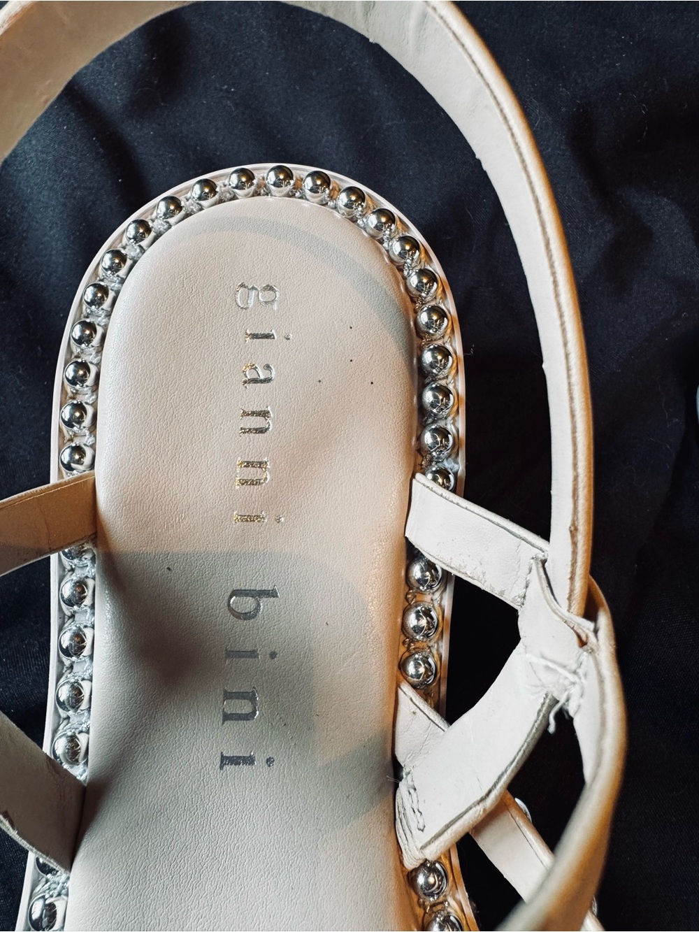 Gianni Bini Ivory Studded Sandals Size 8 | Silver Stud Trim | Chic Summer - Picture 5 of 7